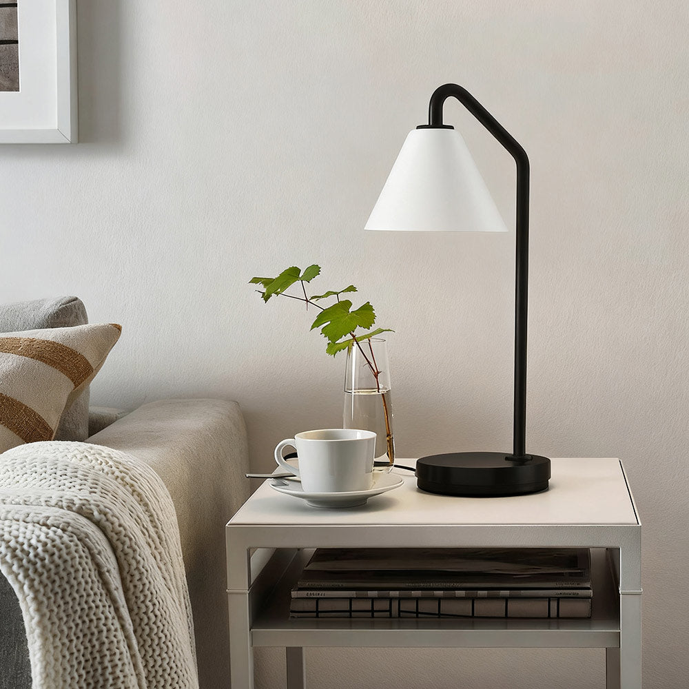 Cone Table Lamp Modern Milk Glass Desk