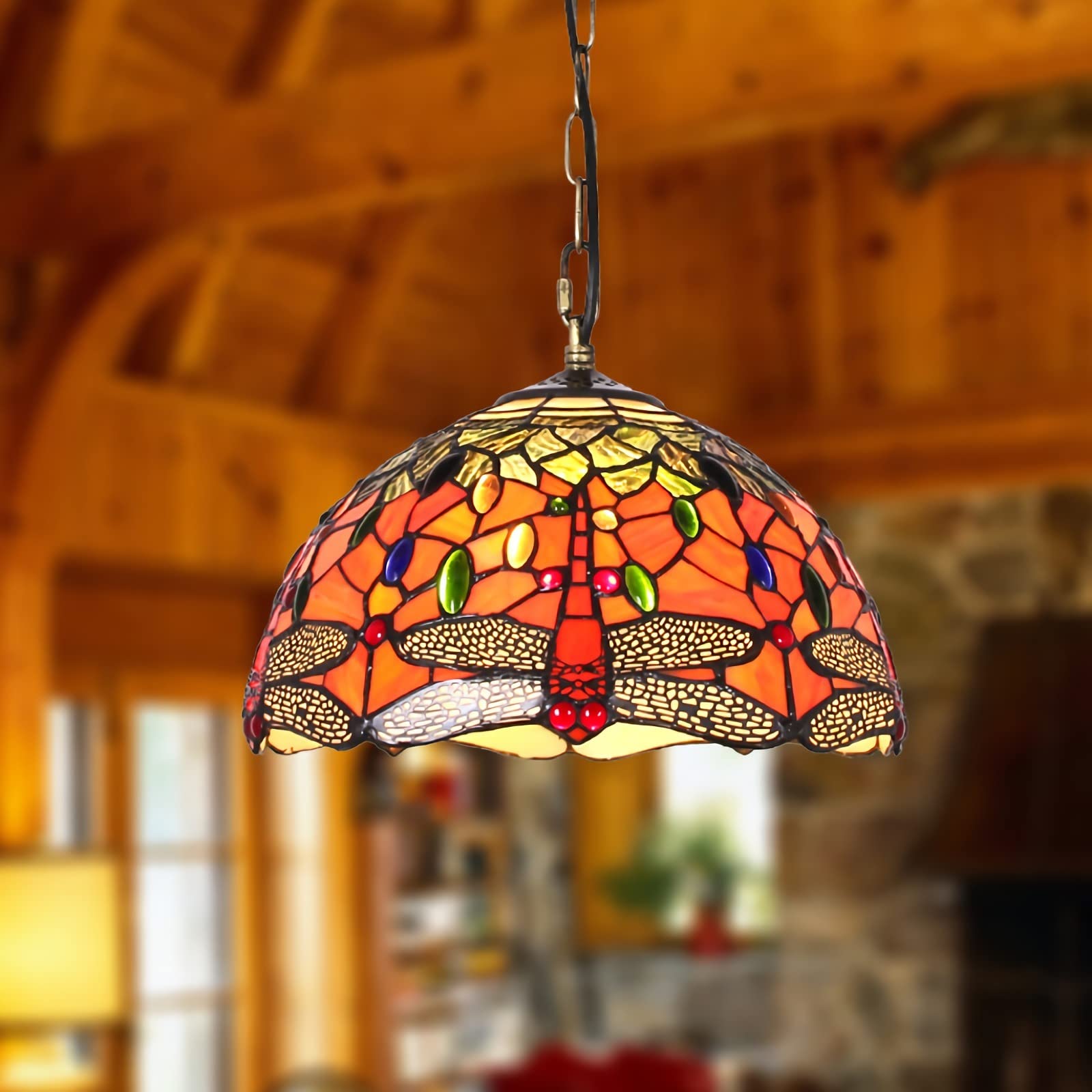 Tiffany Vintage Art LED Pendant Light Colorful Glass Living Room
