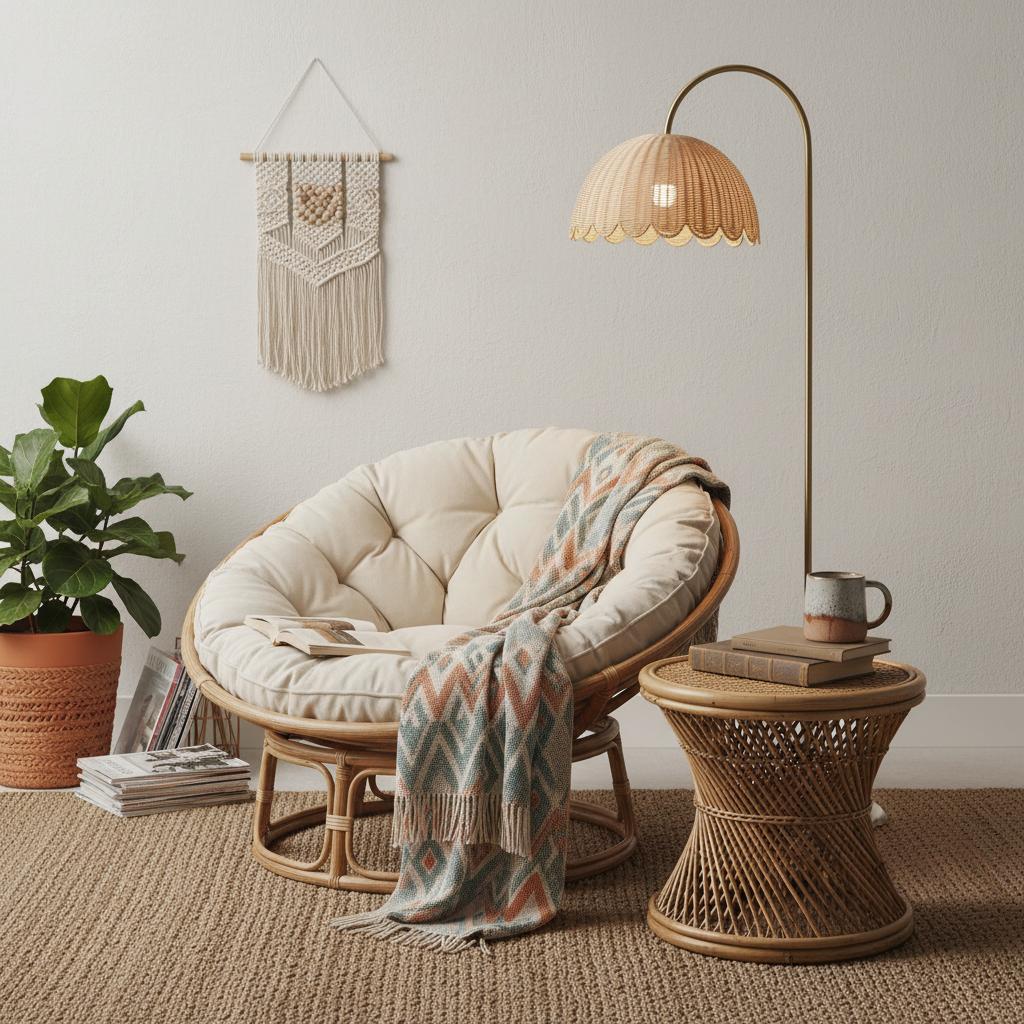 Fungi Floor Lamp Rattan Metal Wood