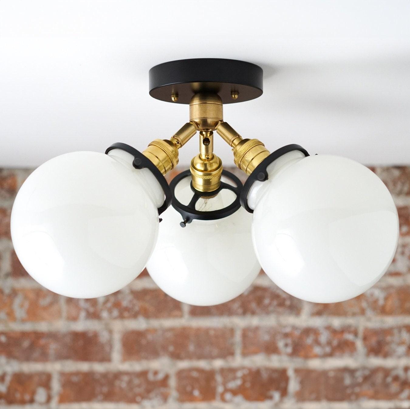 Pearl Glass White Mid Century Flush Ceiling Lamp