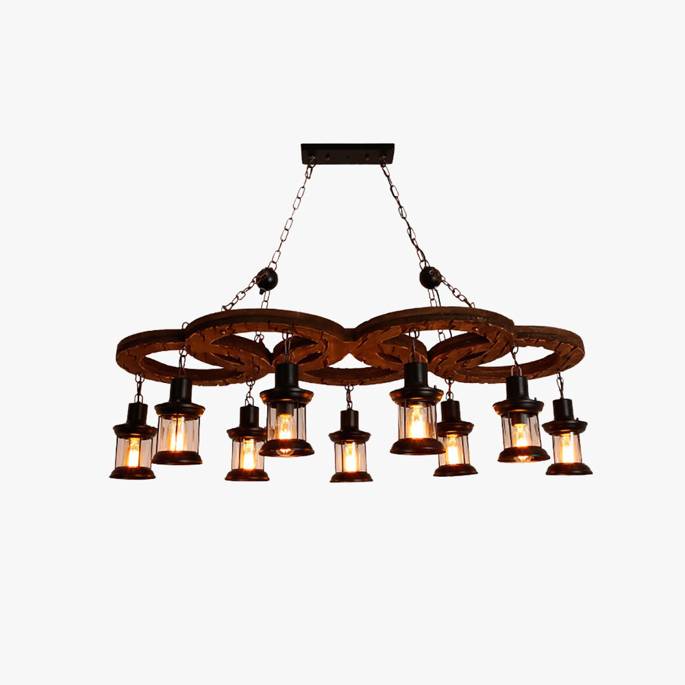 Epoch Vintage 5 Ring Metal/Wood Pendant Light, Walnut - Letslighting