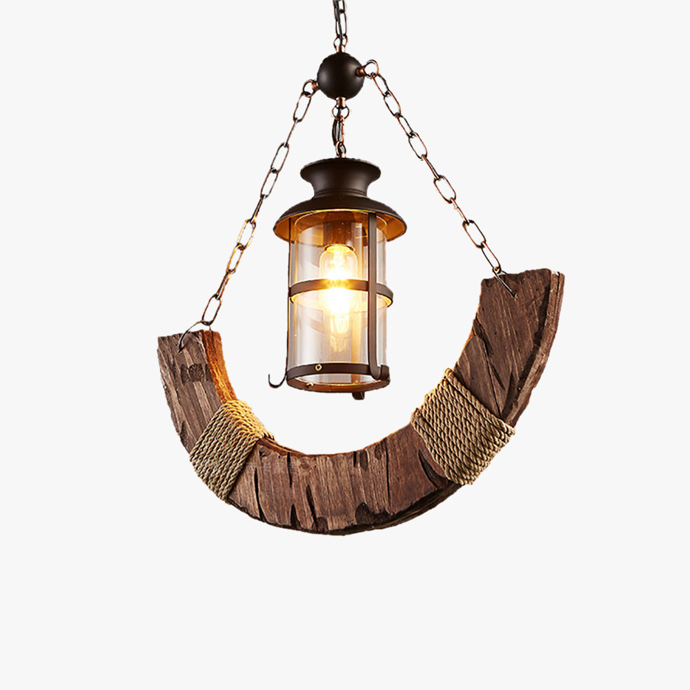 Epoch Retro Rustic Arc Metal/Wood Lantern Glass Pendant Light - Letslighting