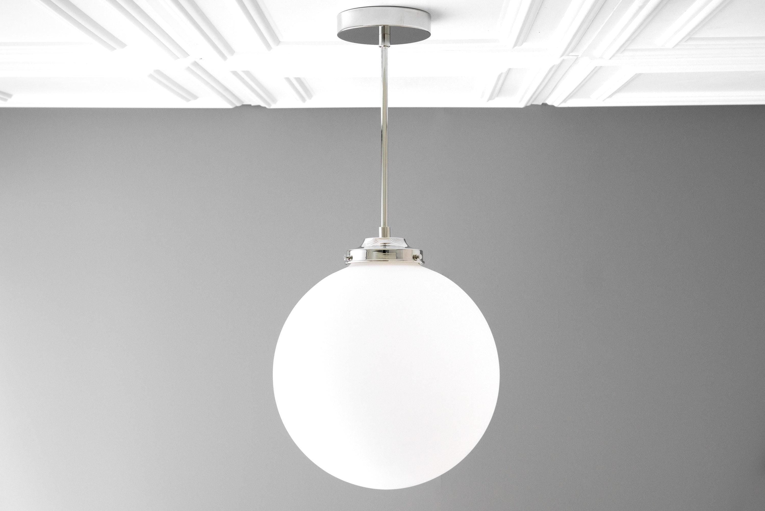 Pearl White Brass Globe Ceiling Light  Contemporary