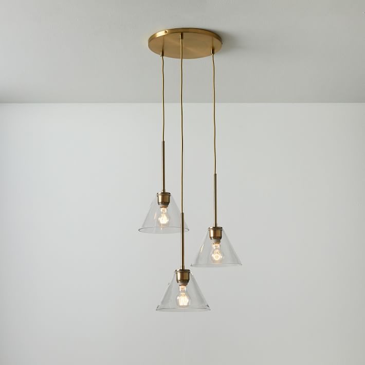 Cone 3-Light Brass Chandelier