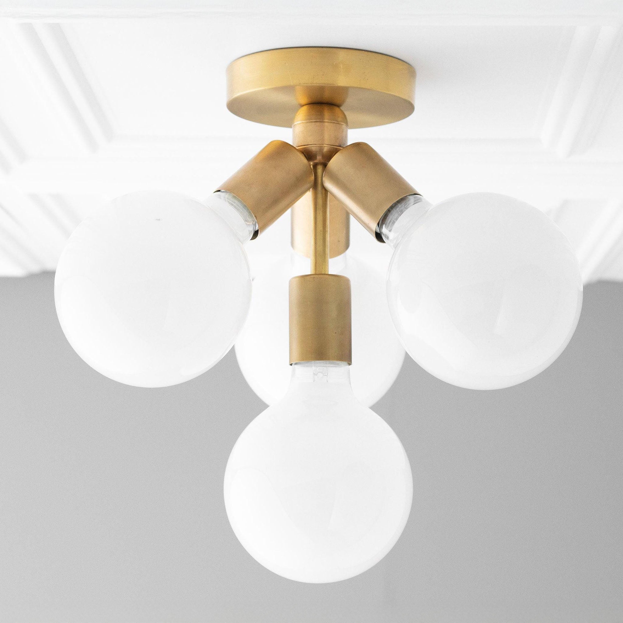 Pearl Opal White  Brass Flush Mount Light  Living Room