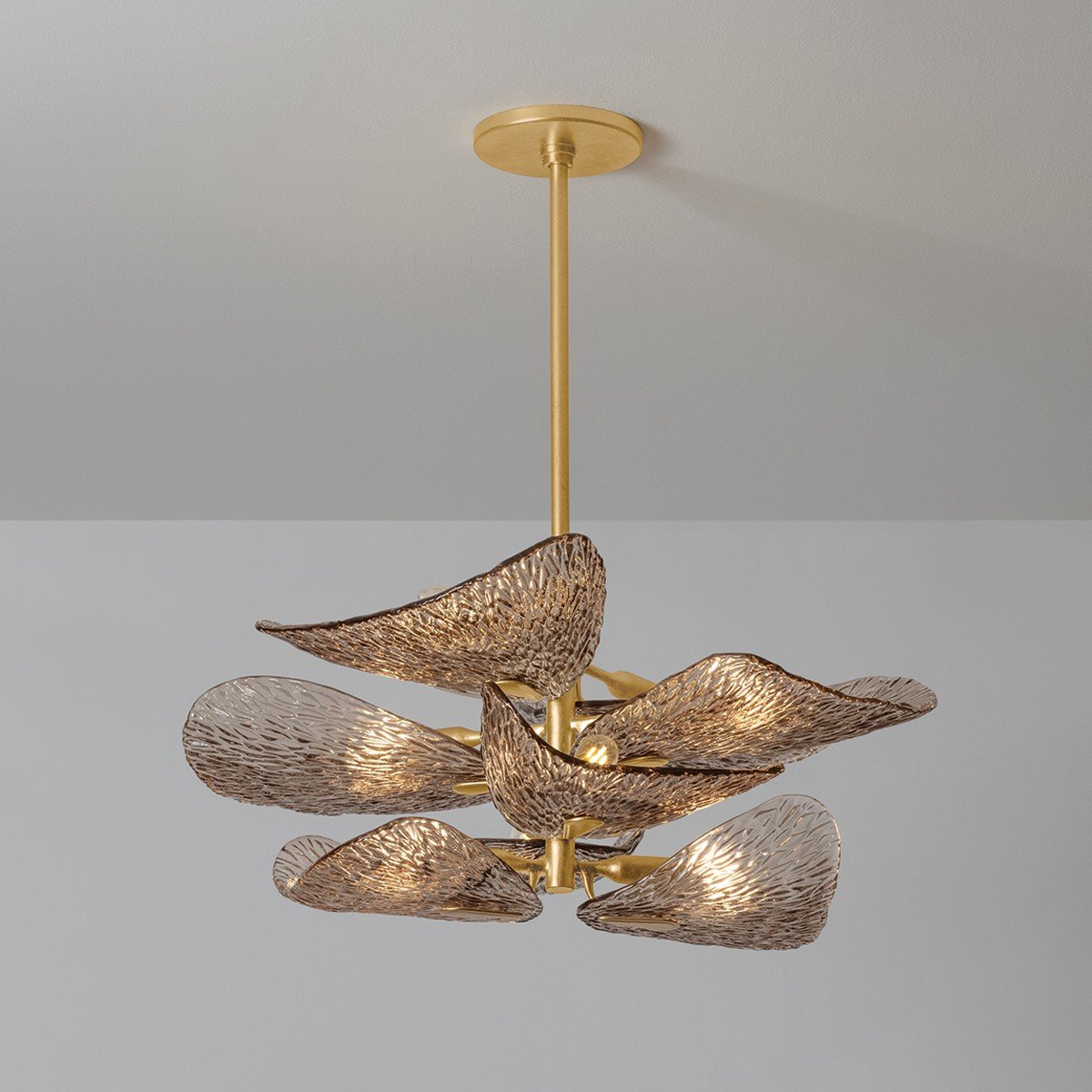 Aurora Chandelier Cardiff Piastra Glass Petal Layered Bronze
