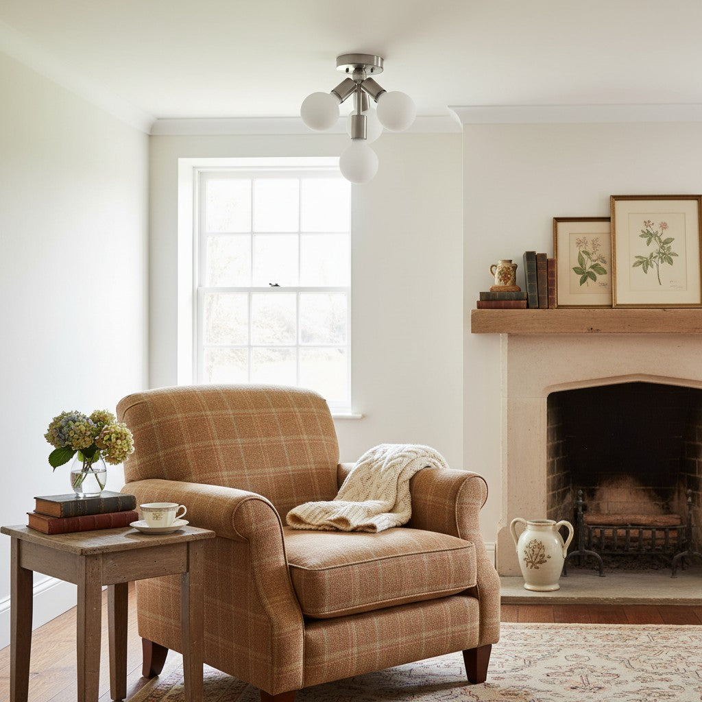 Pearl Opal White  Brass Flush Mount Light  Living Room