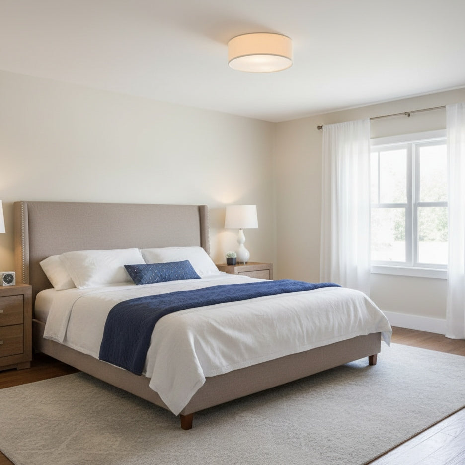 Linen Drum Ceiling Light Modern Bedroom