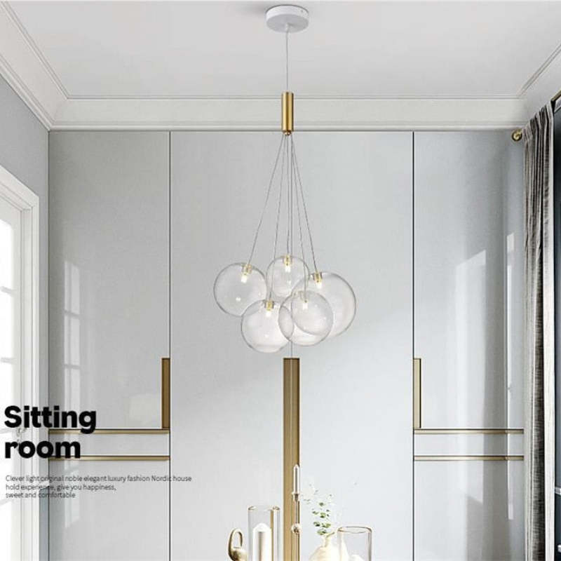 Valentina Glass Globe Bubble Pendant Light LED, 3/5/9/15 Heads