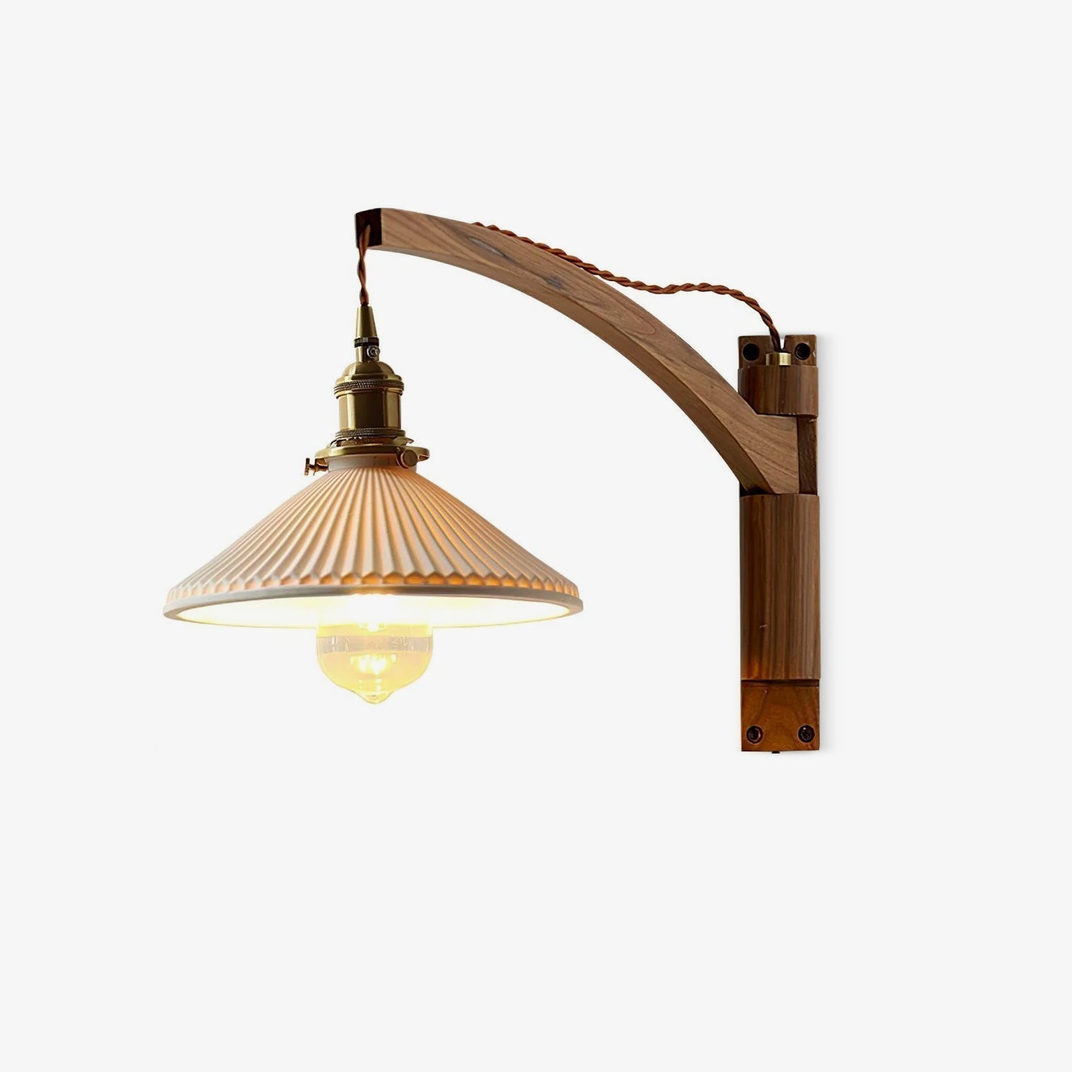 Illaee Nordic Art Swing Arm Walnut Ceramic Wall Light - Letslighting