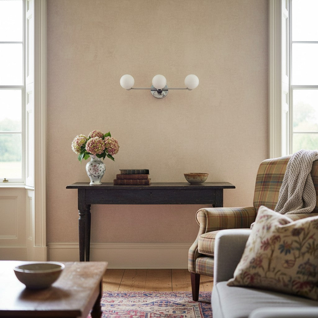 Pearl 3-Light Milk Glass Globe Wall Sconce Mid-Century Light