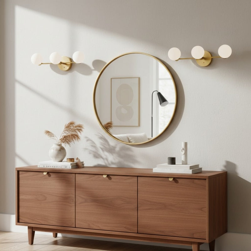 Pearl 3-Light Milk Glass Globe Wall Sconce Mid-Century Light