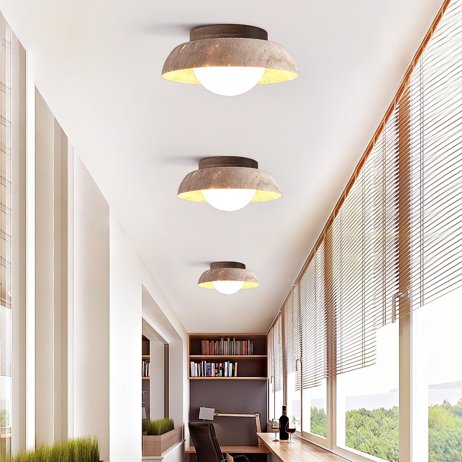 Ashaionis Disc-Dome Travertine Ceiling Light - Letslighting