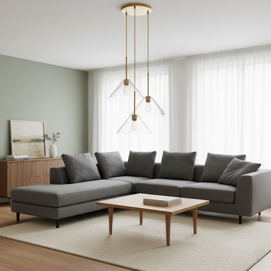 Cone 3-Light Brass Chandelier