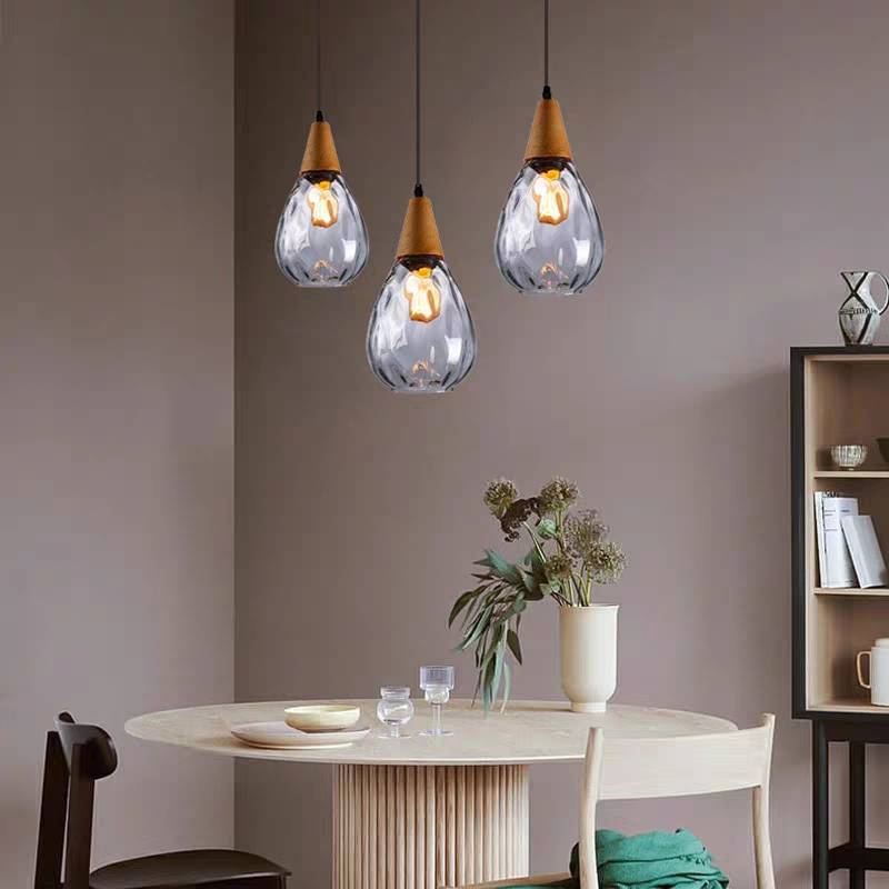 Avi Vintage Teardrop Pendant Light, Glass/Wood