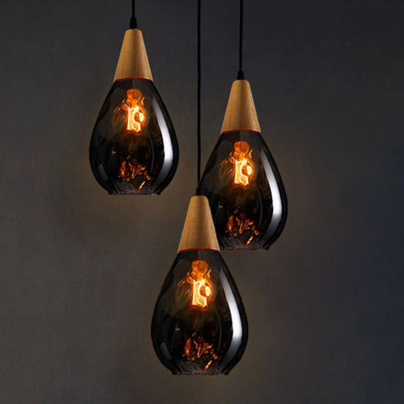 Avi Vintage Teardrop Pendant Light, Glass/Wood