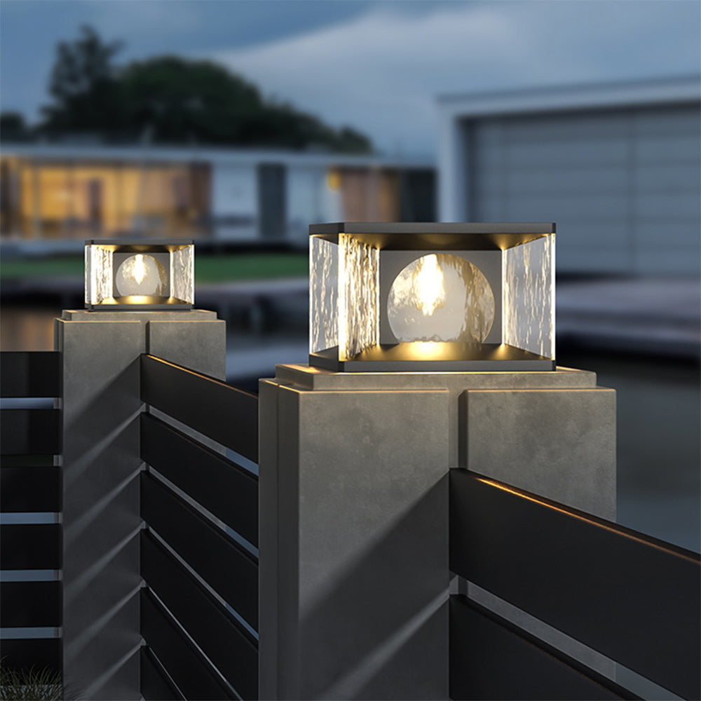 Ray Modern Transparent Rectangular Metal Glass Outdoor Floor Lamp