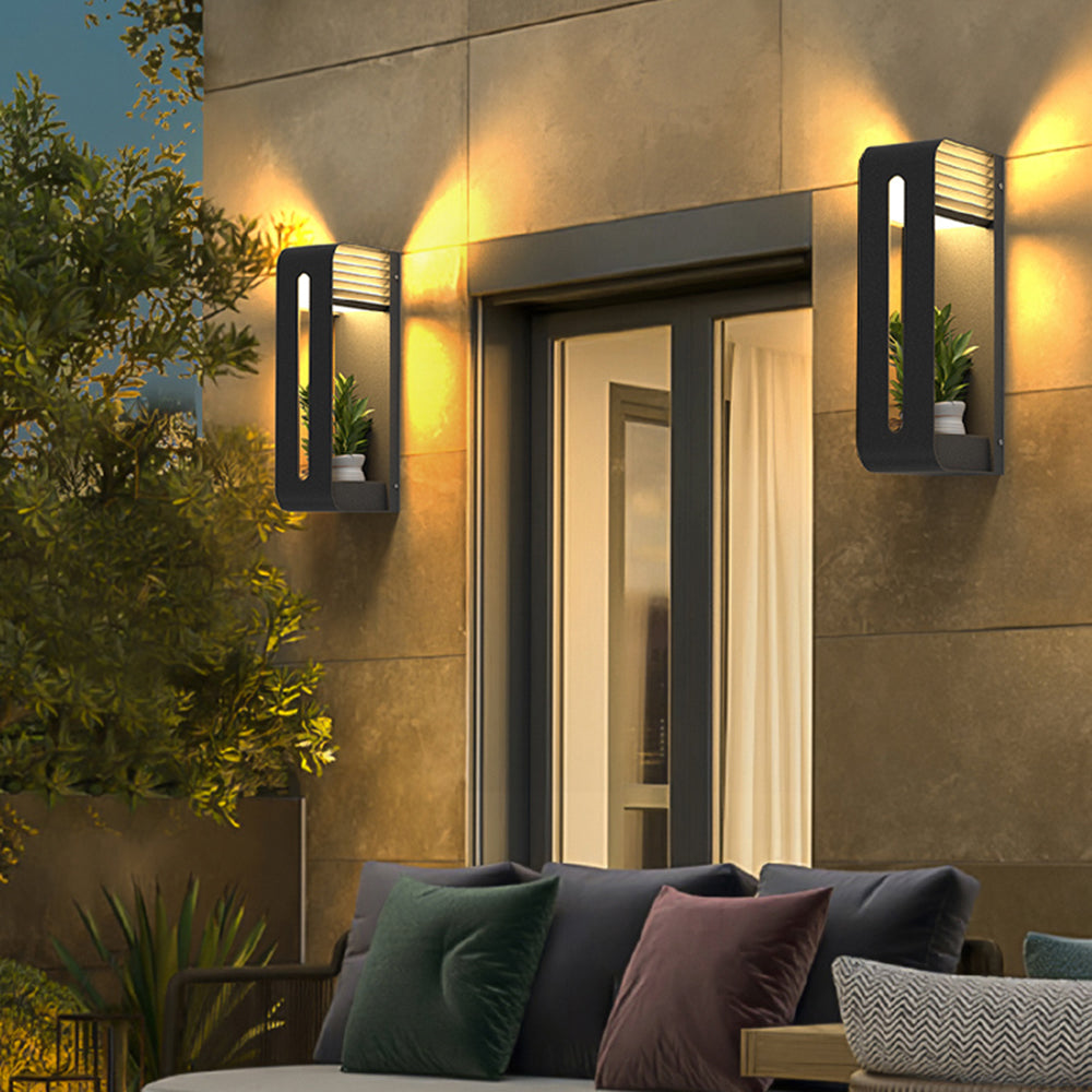 Ray Modern Rectangular Metal Acrylic Solar Outdoor Plants Pot Holder Wall Lamp
