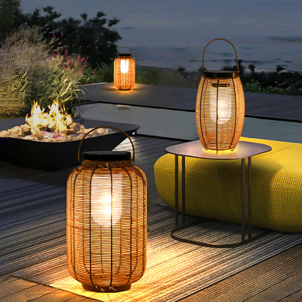 Ritta Retro Lantern /Rattan Floor Lamp, Wood Color - Letslighting