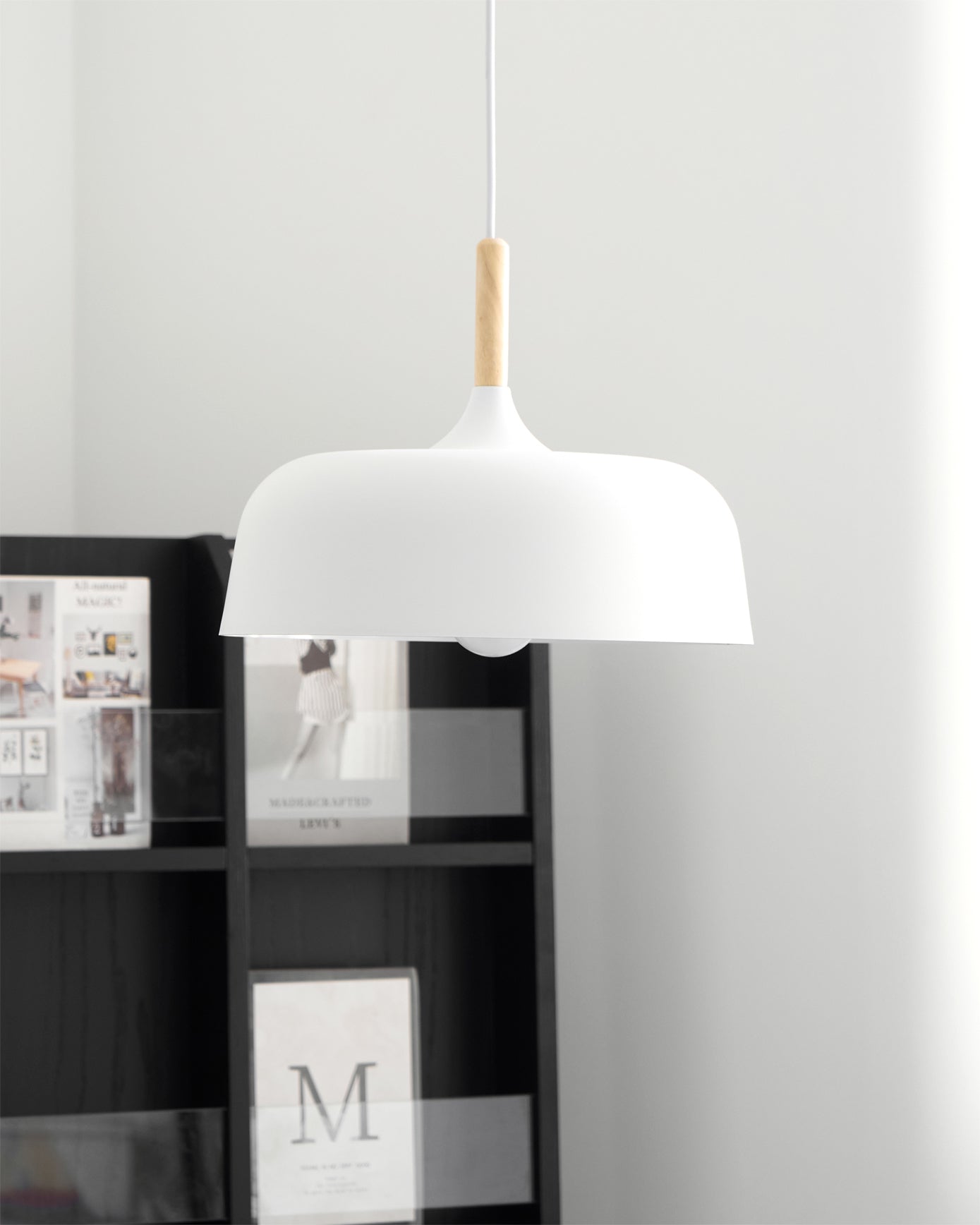Lustra Pendant Lamp White Shade Wood - Letslighting