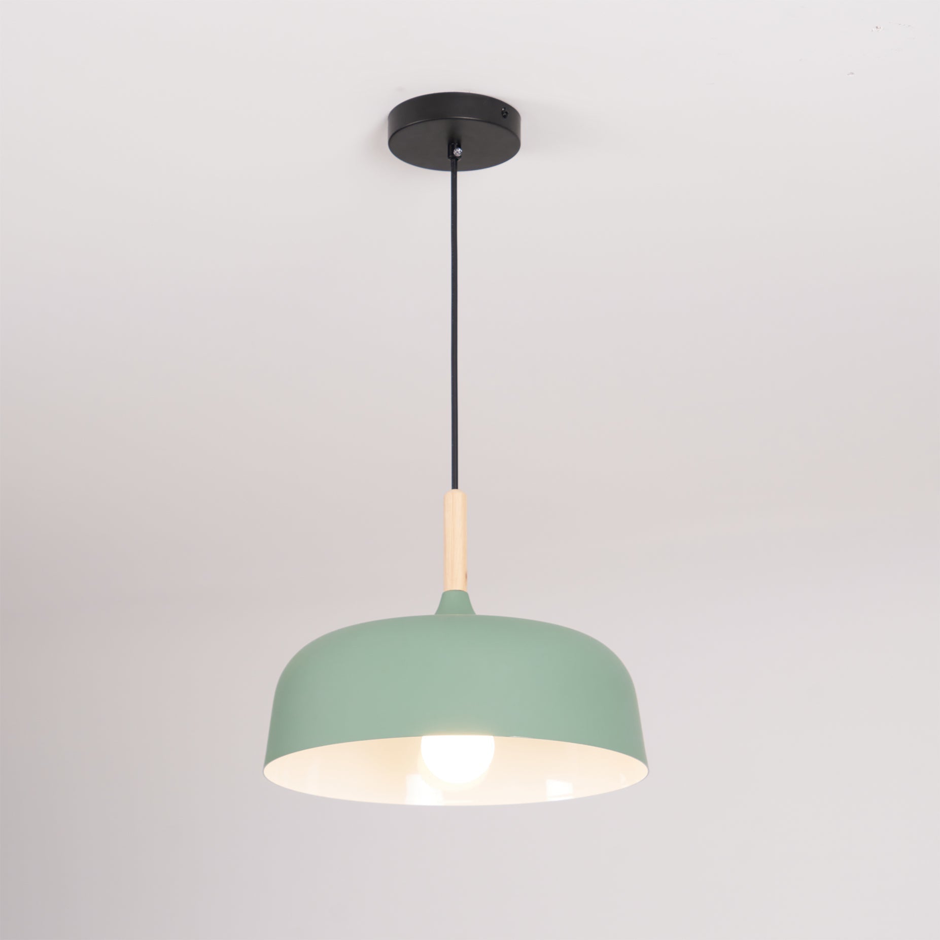 Lustra Pendant Lamp White Shade Wood - Letslighting