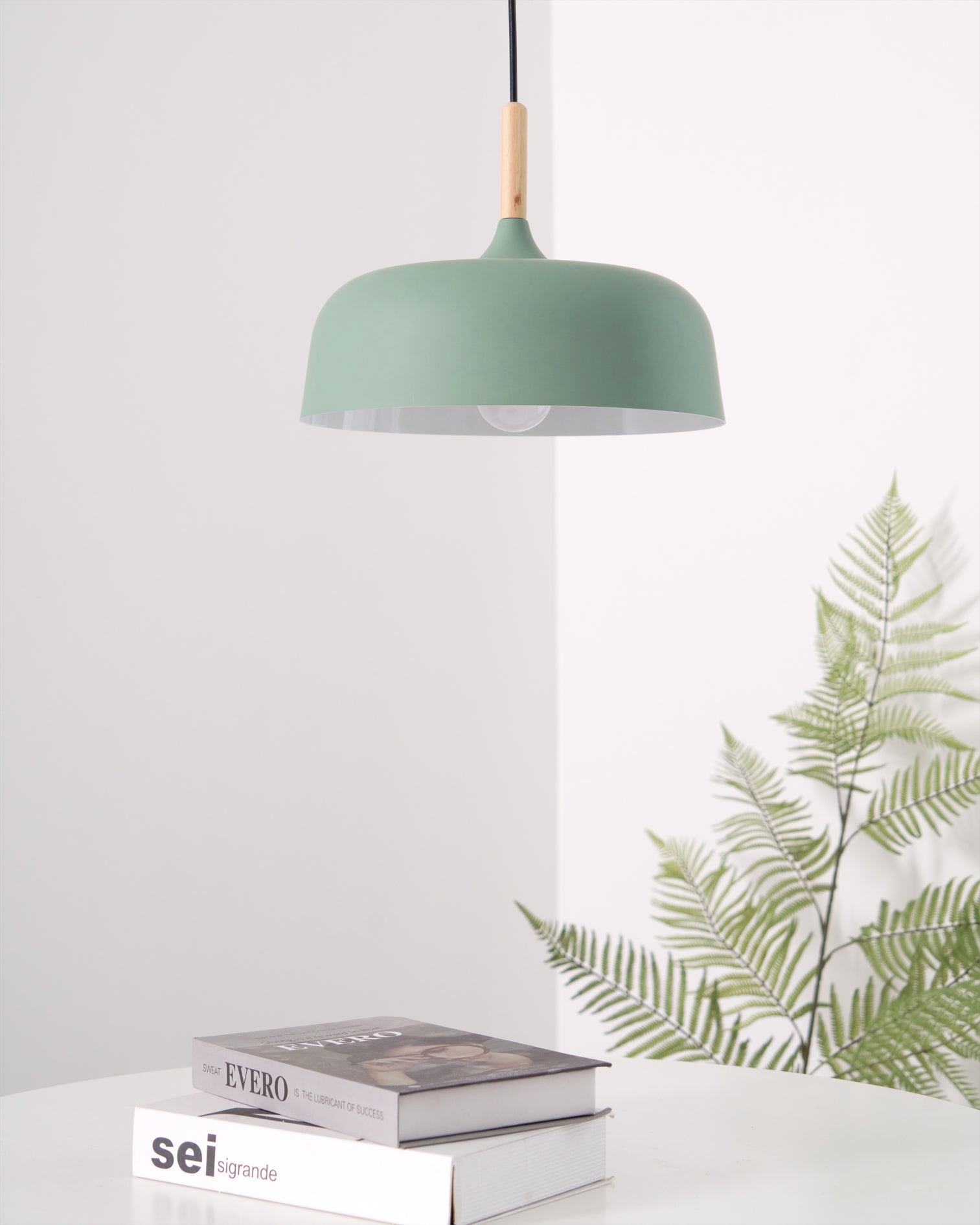 Lustra Pendant Lamp White Shade Wood - Letslighting
