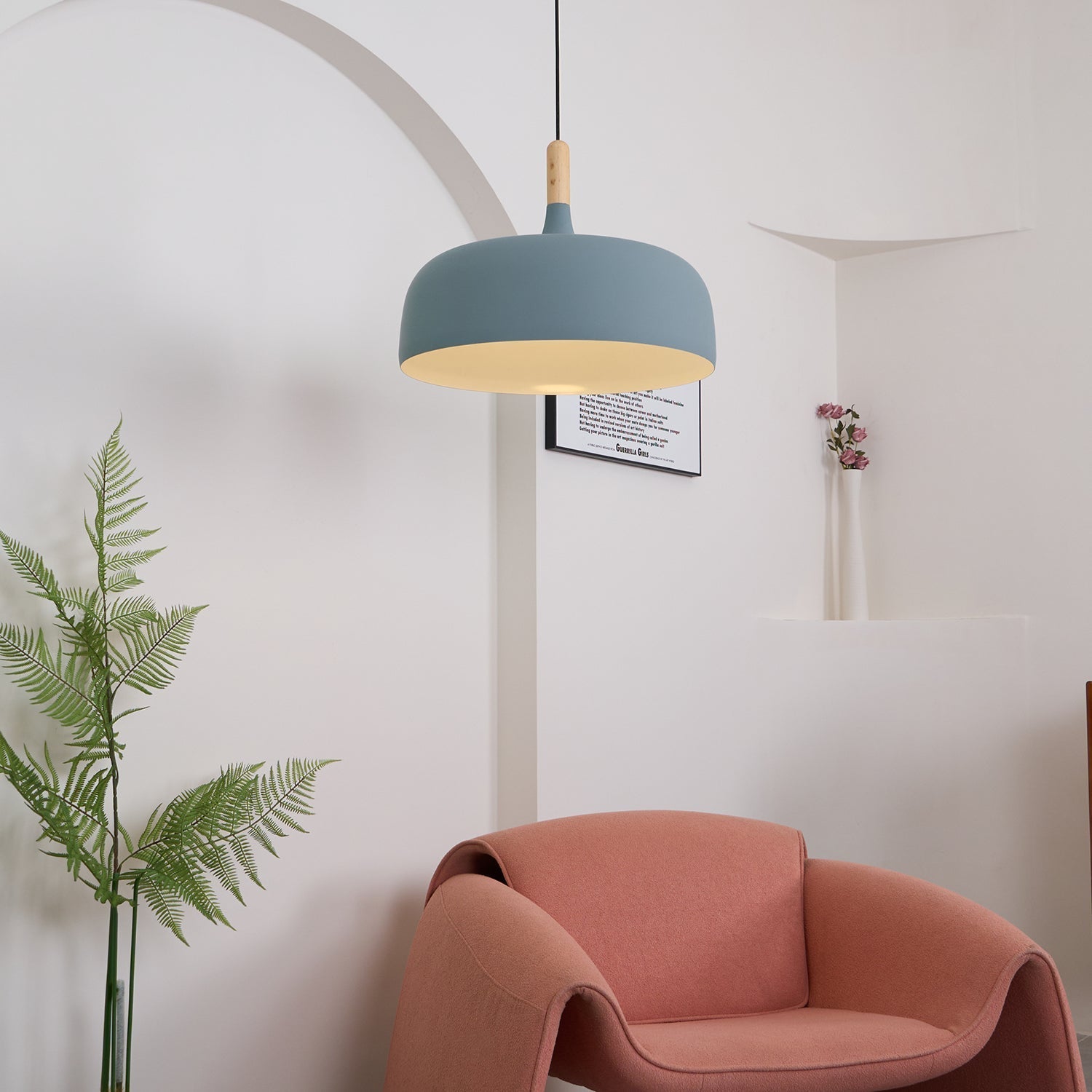 Lustra Pendant Lamp White Shade Wood - Letslighting