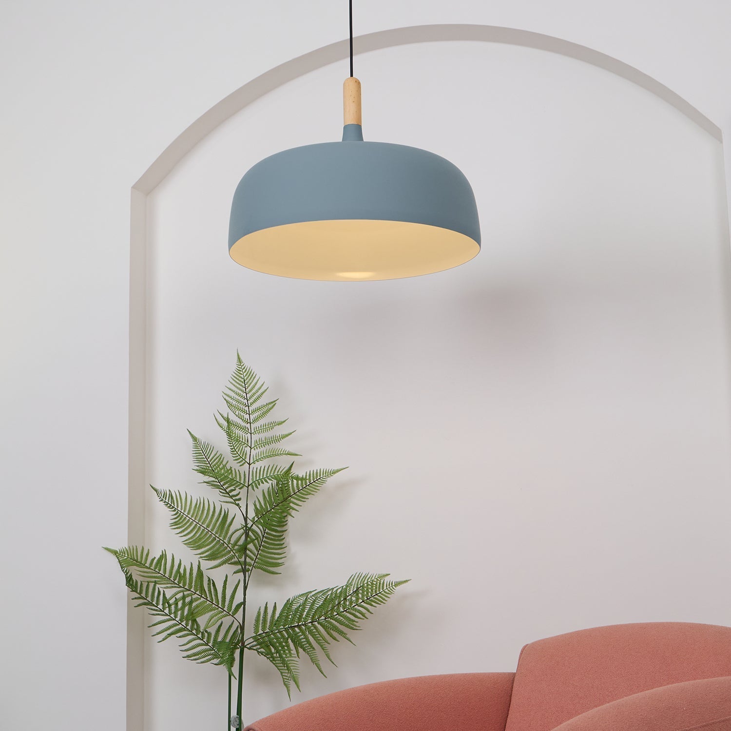 Lustra Pendant Lamp White Shade Wood - Letslighting