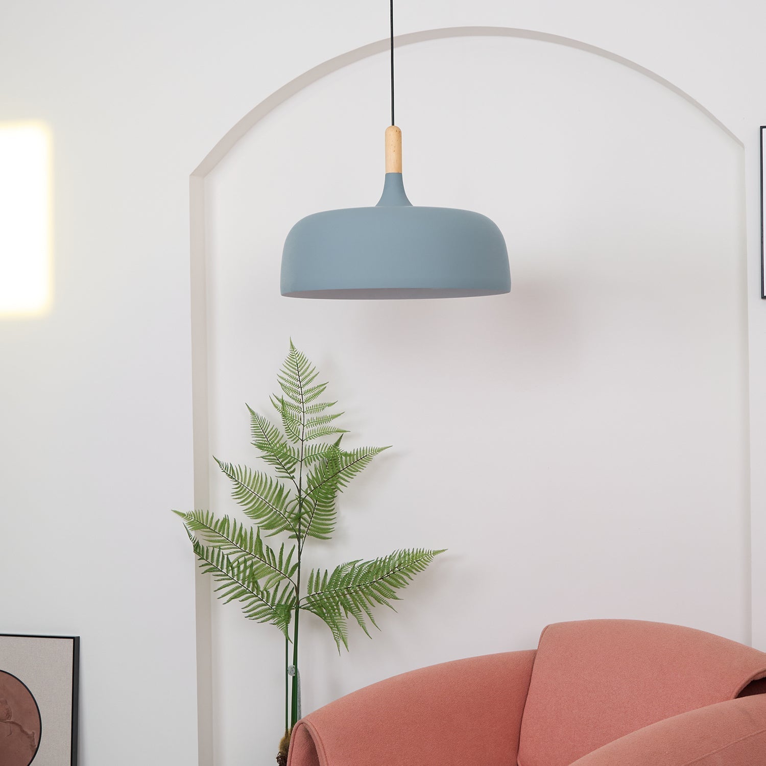 Lustra Pendant Lamp White Shade Wood - Letslighting