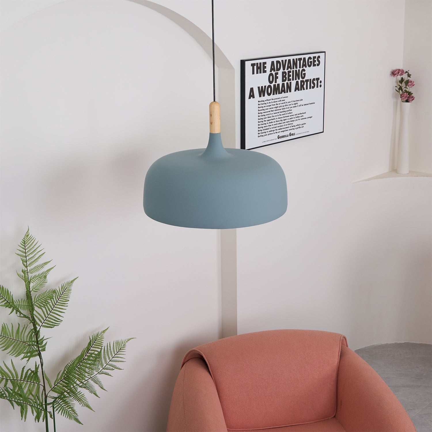 Lustra Pendant Lamp White Shade Wood - Letslighting
