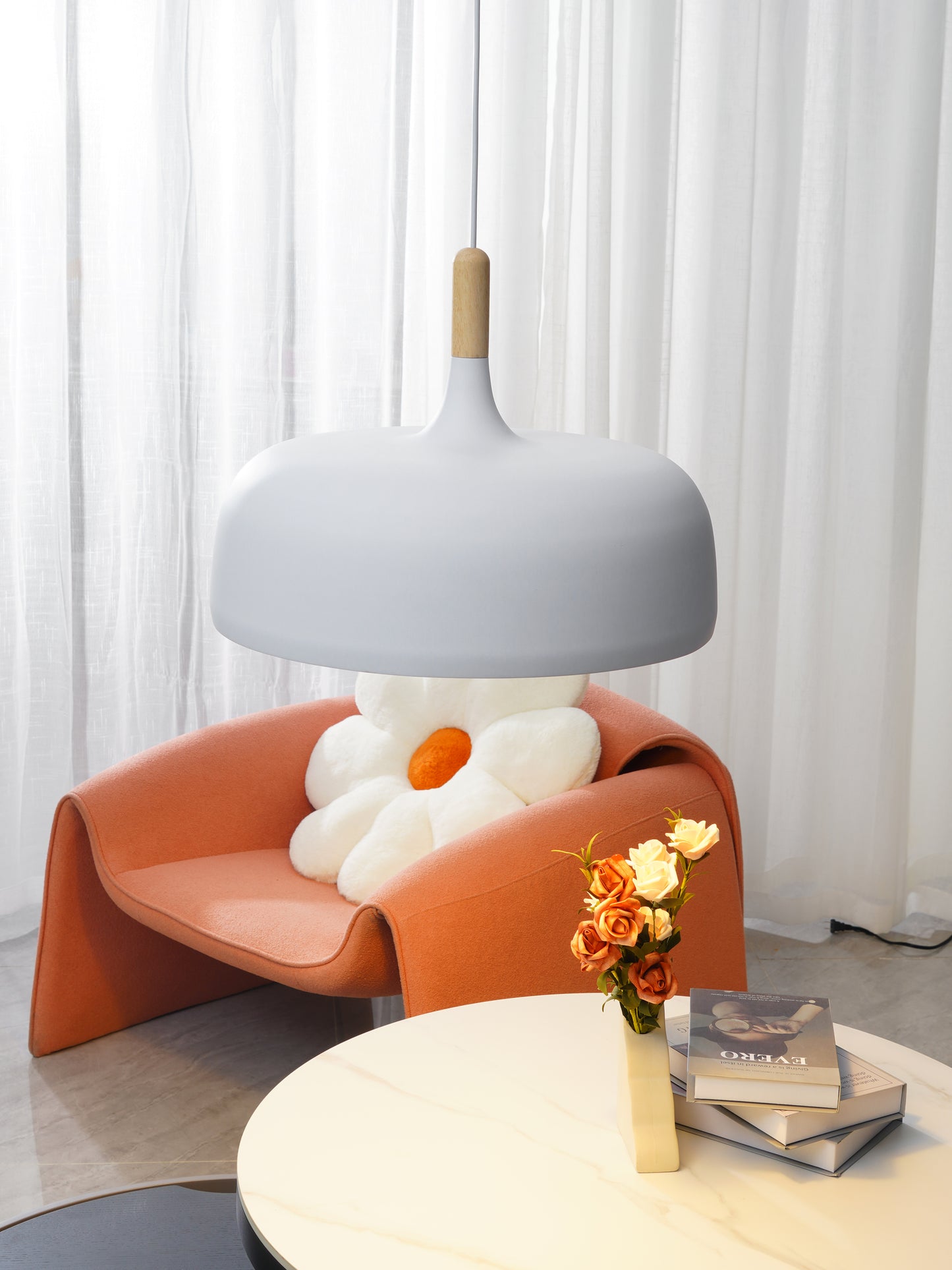 Lustra Pendant Lamp White Shade Wood - Letslighting