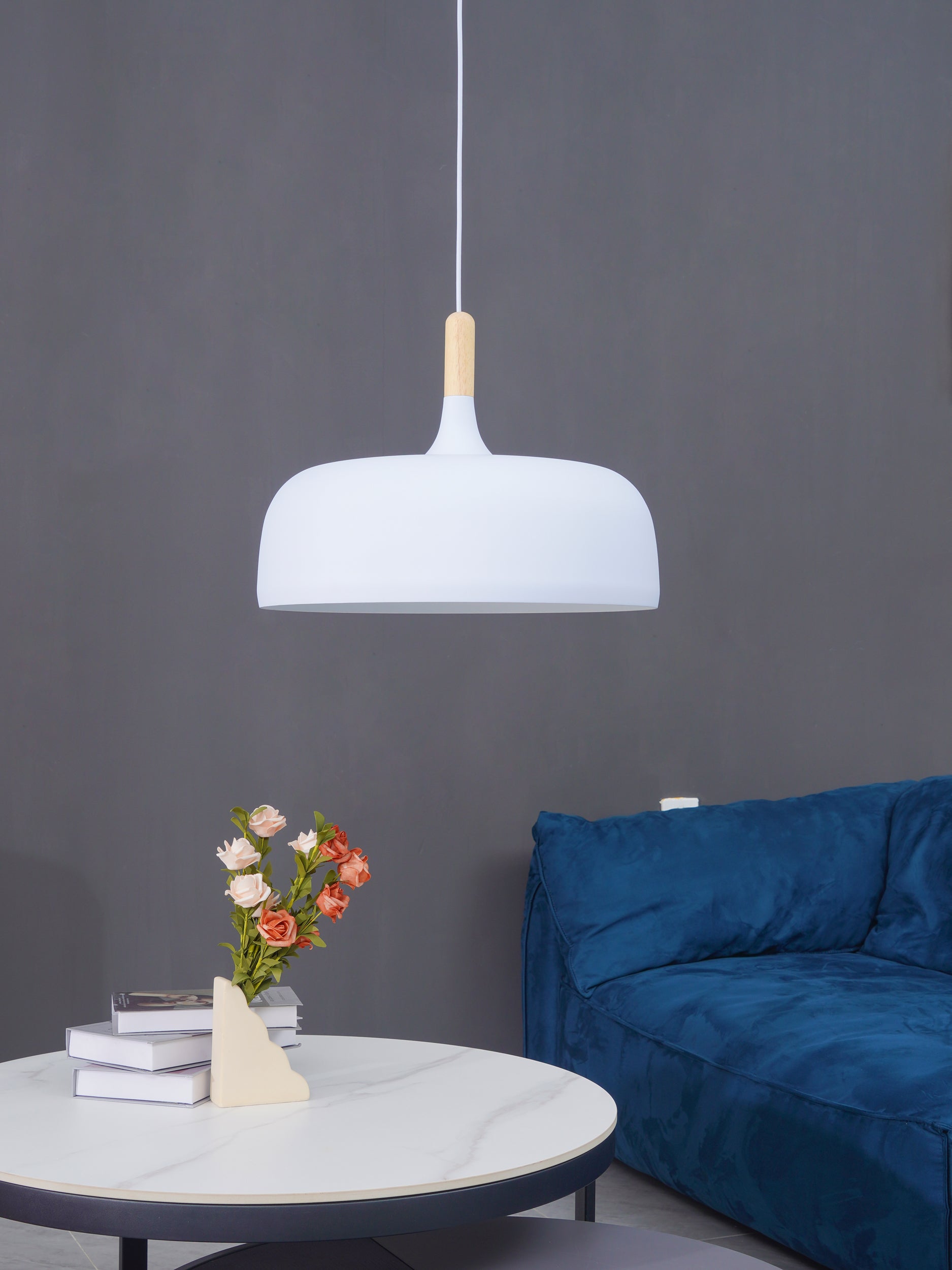 Lustra Pendant Lamp White Shade Wood - Letslighting