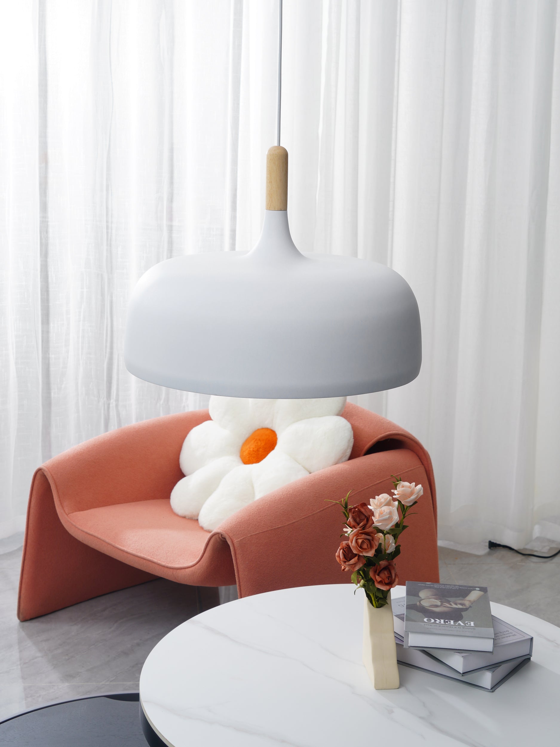Lustra Pendant Lamp White Shade Wood - Letslighting