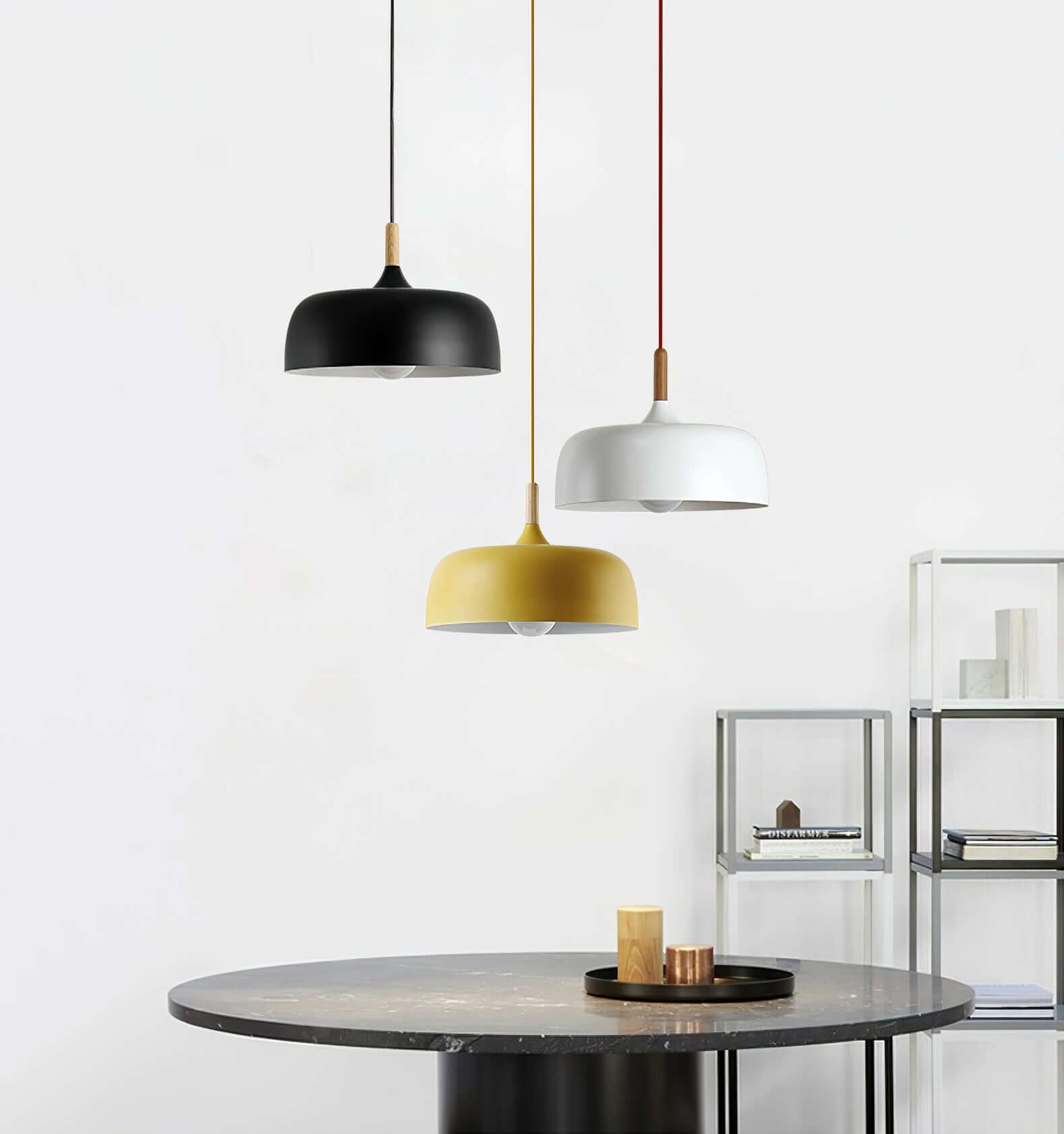 Lustra Pendant Lamp White Shade Wood - Letslighting