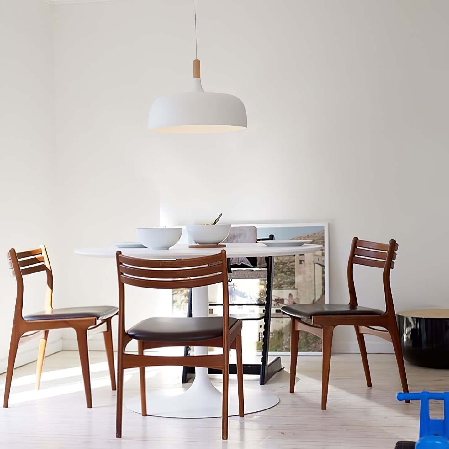 Lustra Pendant Lamp White Shade Wood - Letslighting