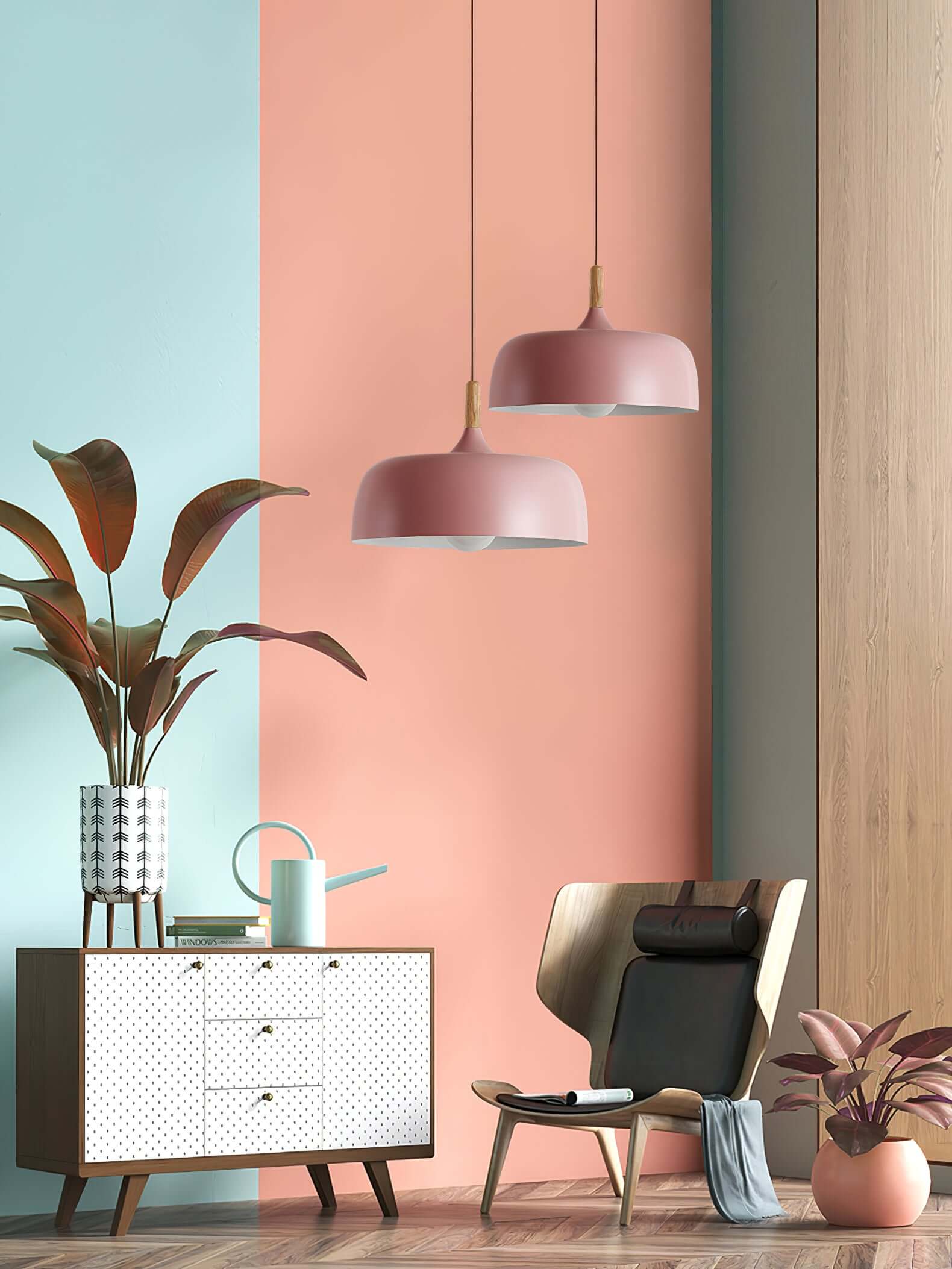 Lustra Pendant Lamp White Shade Wood - Letslighting