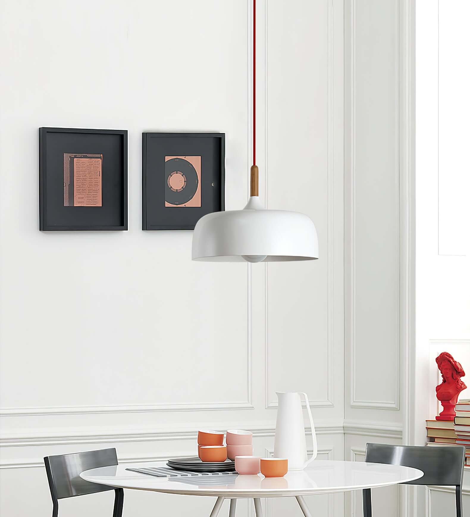 Lustra Pendant Lamp White Shade Wood - Letslighting