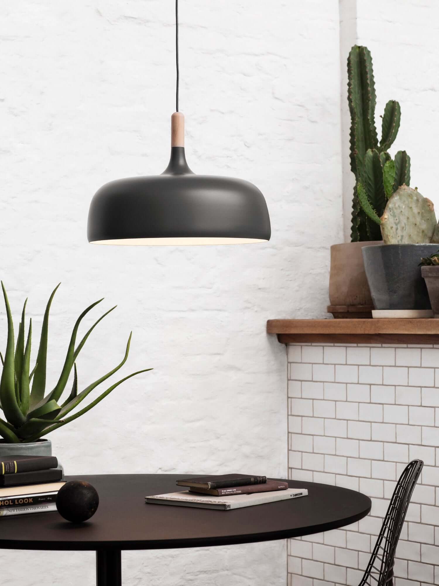 Lustra Pendant Lamp White Shade Wood - Letslighting