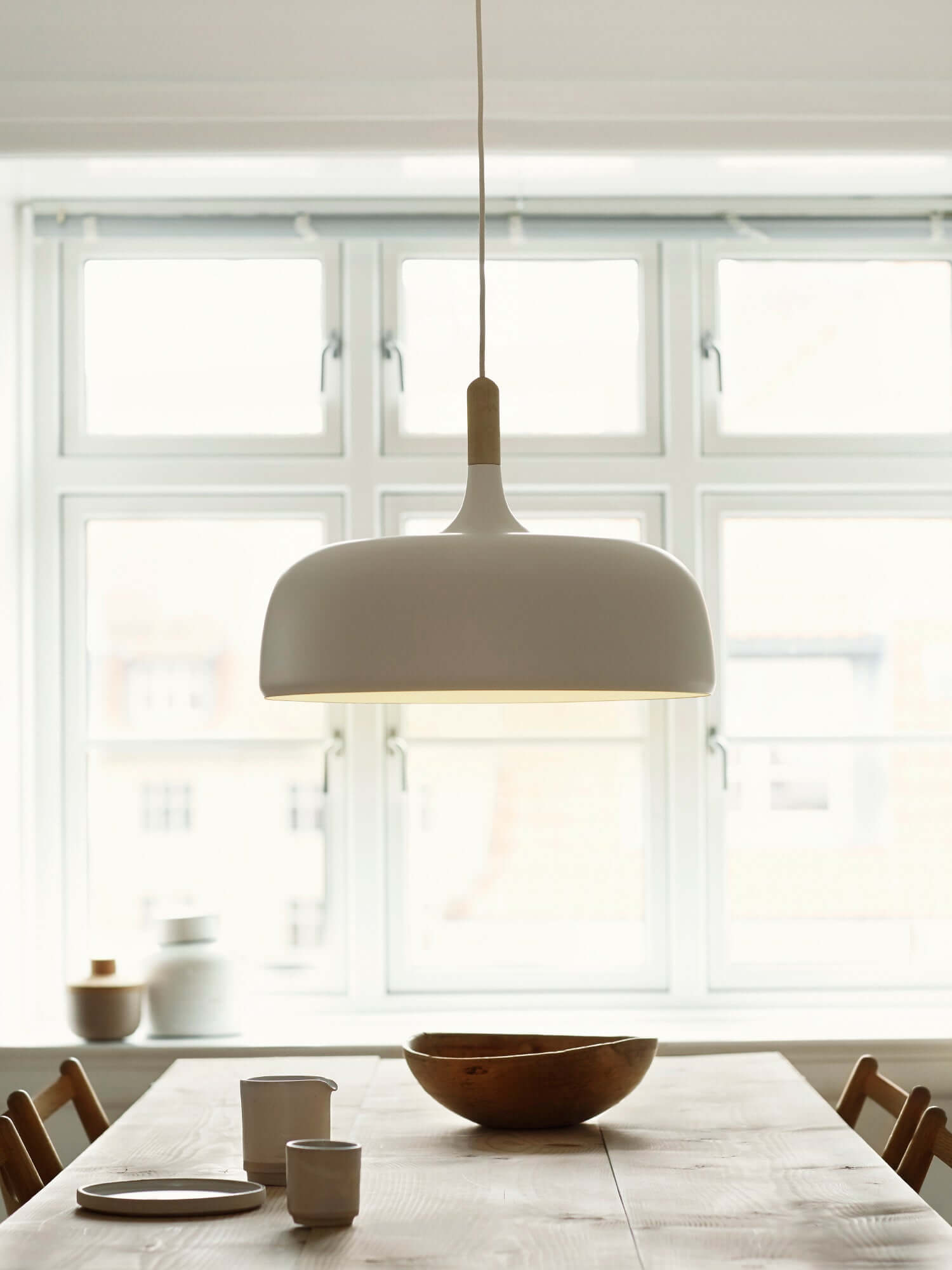 Lustra Pendant Lamp White Shade Wood - Letslighting