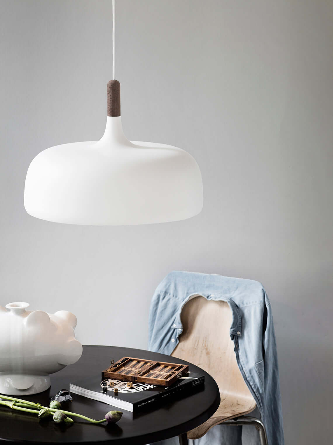 Lustra Pendant Lamp White Shade Wood - Letslighting
