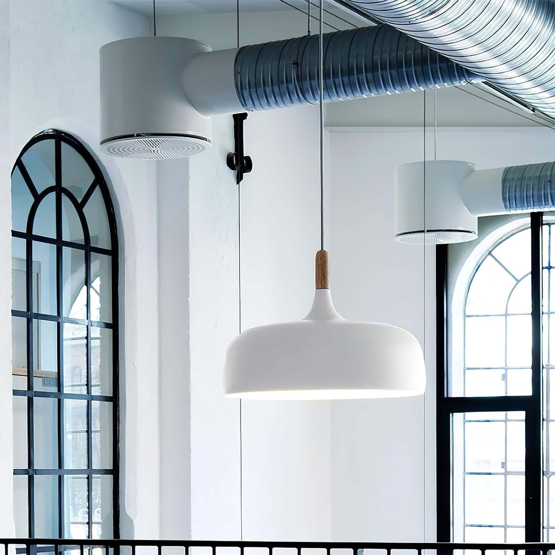 Lustra Pendant Lamp White Shade Wood - Letslighting
