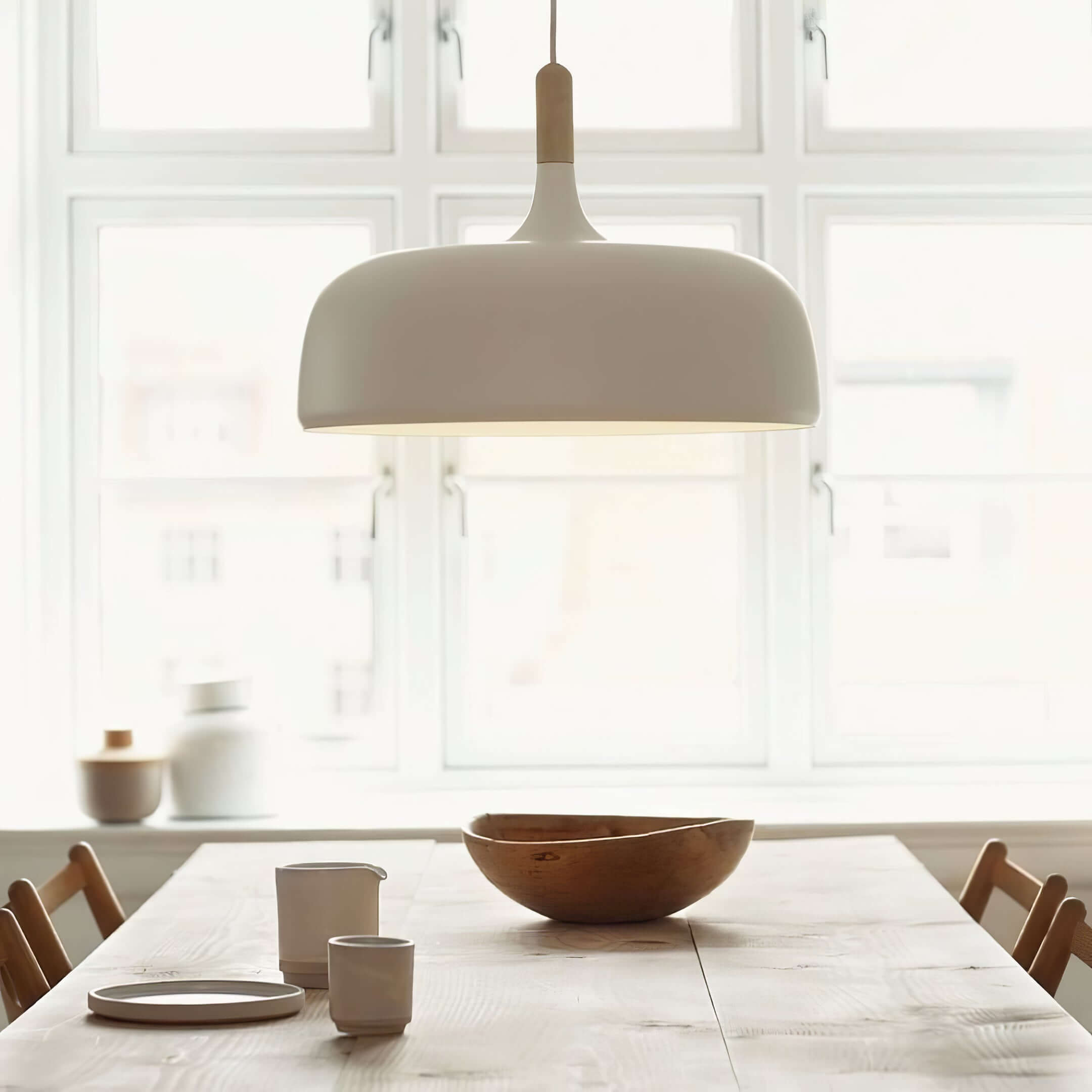 Lustra Pendant Lamp White Shade Wood - Letslighting