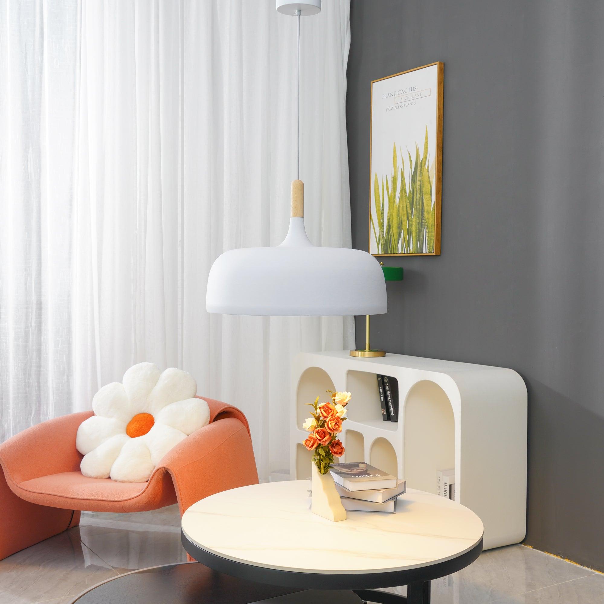 Lustra Pendant Lamp White Shade Wood - Letslighting
