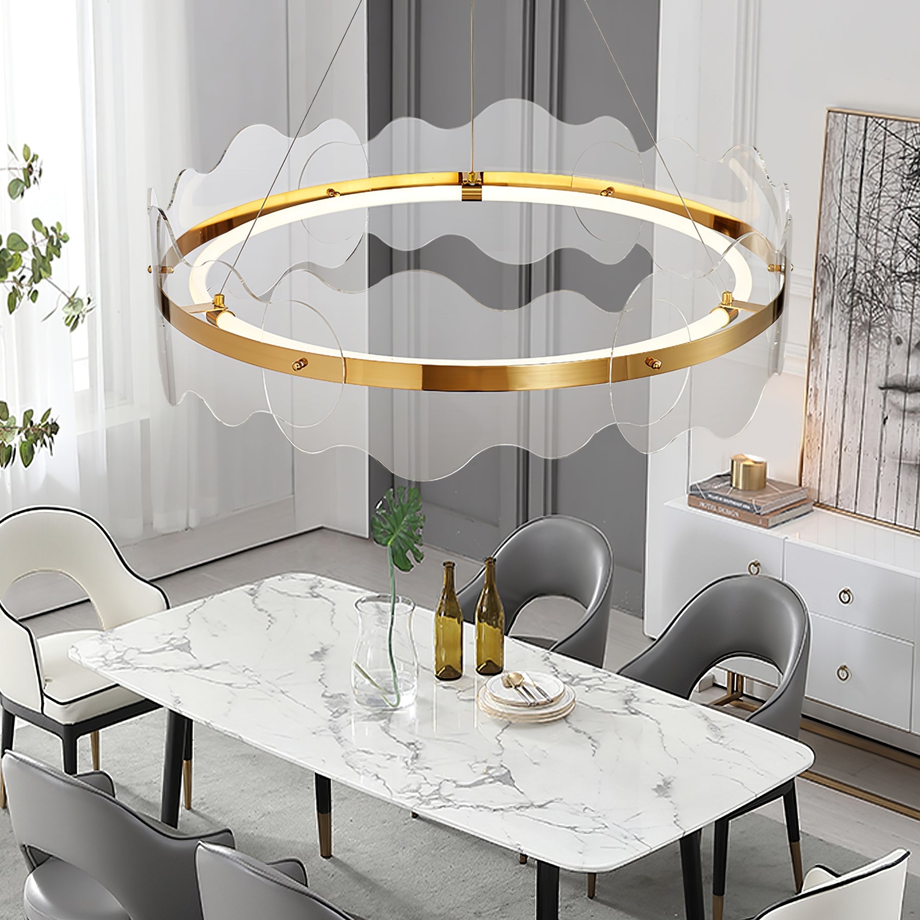 Acrylic Chandelier Modern LED Ring Wave - Letslighting