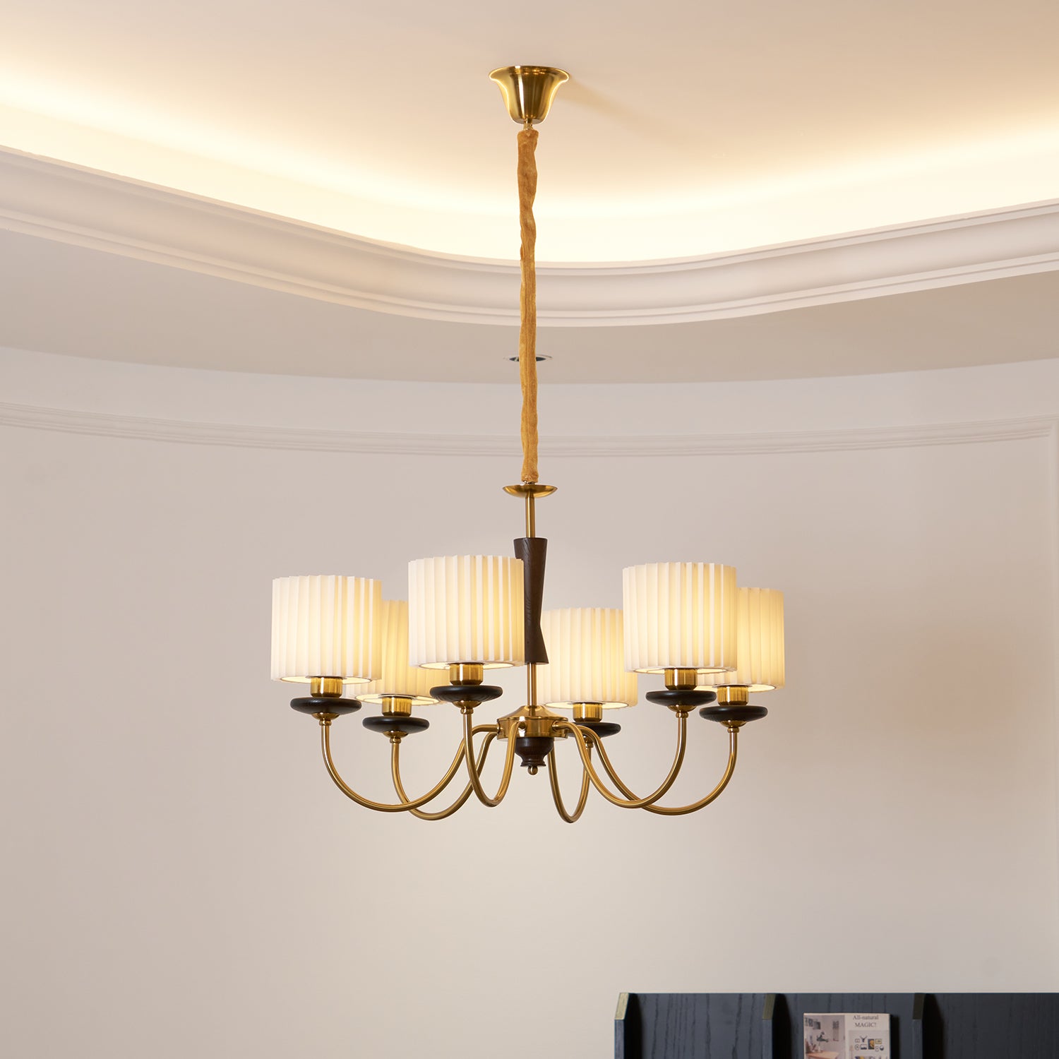 Lustra Chandelier Brass Fabric Pleated Shades - Letslighting