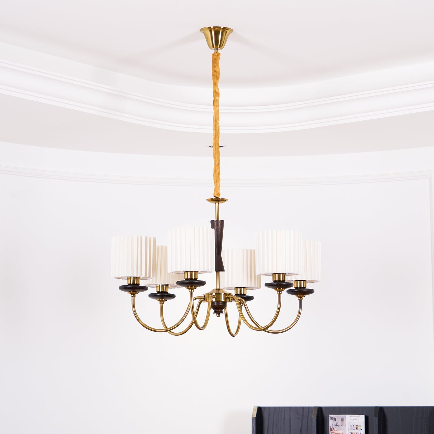 Lustra Chandelier Brass Fabric Pleated Shades - Letslighting