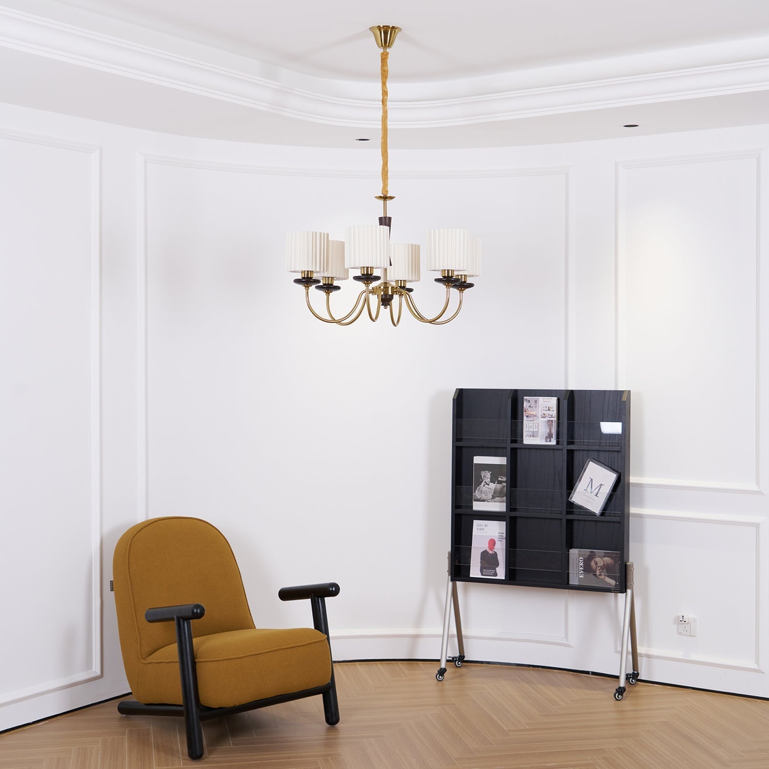 Lustra Chandelier Brass Fabric Pleated Shades - Letslighting