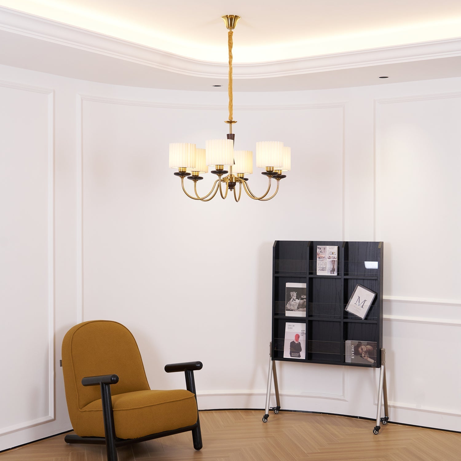 Lustra Chandelier Brass Fabric Pleated Shades - Letslighting