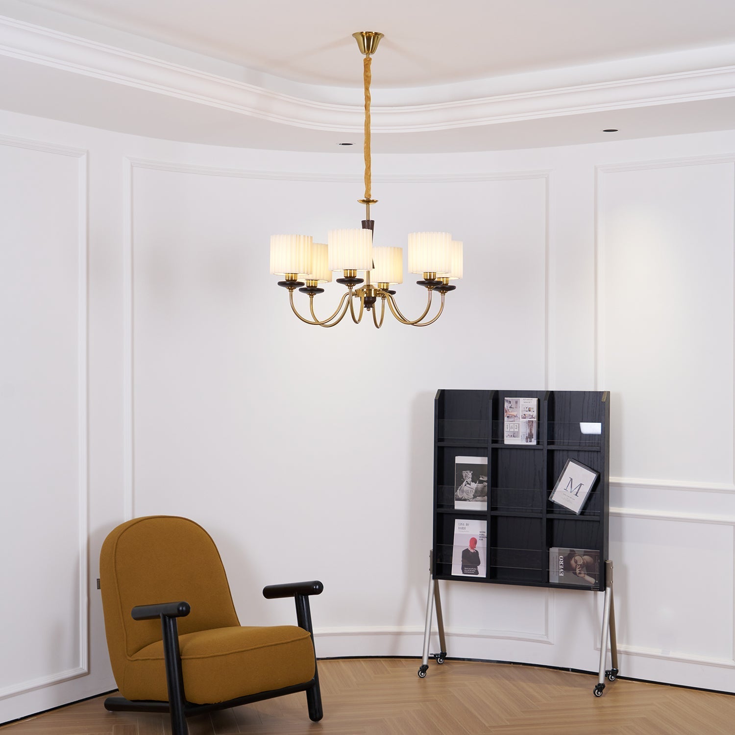 Lustra Chandelier Brass Fabric Pleated Shades - Letslighting