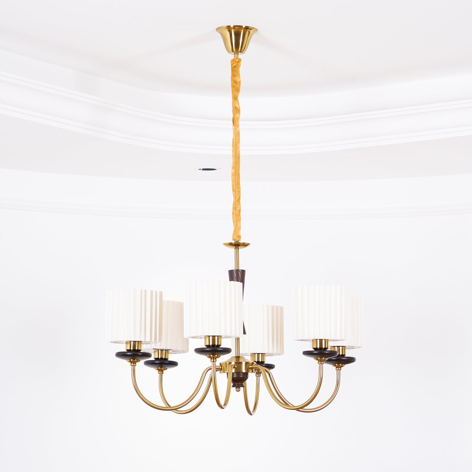 Lustra Chandelier Brass Fabric Pleated Shades - Letslighting